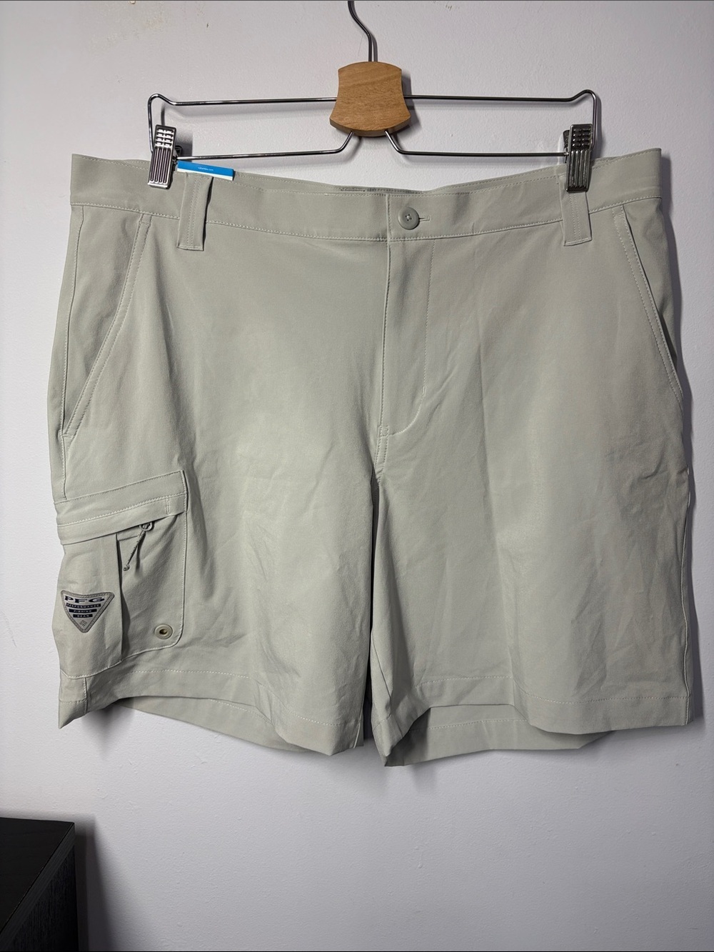 Columbia Light Gray PFG Outdoor Shorts with Zip Pocket and Button